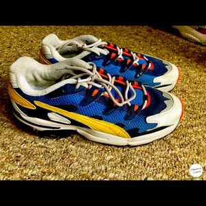 Yellow blue stripe puma shoes